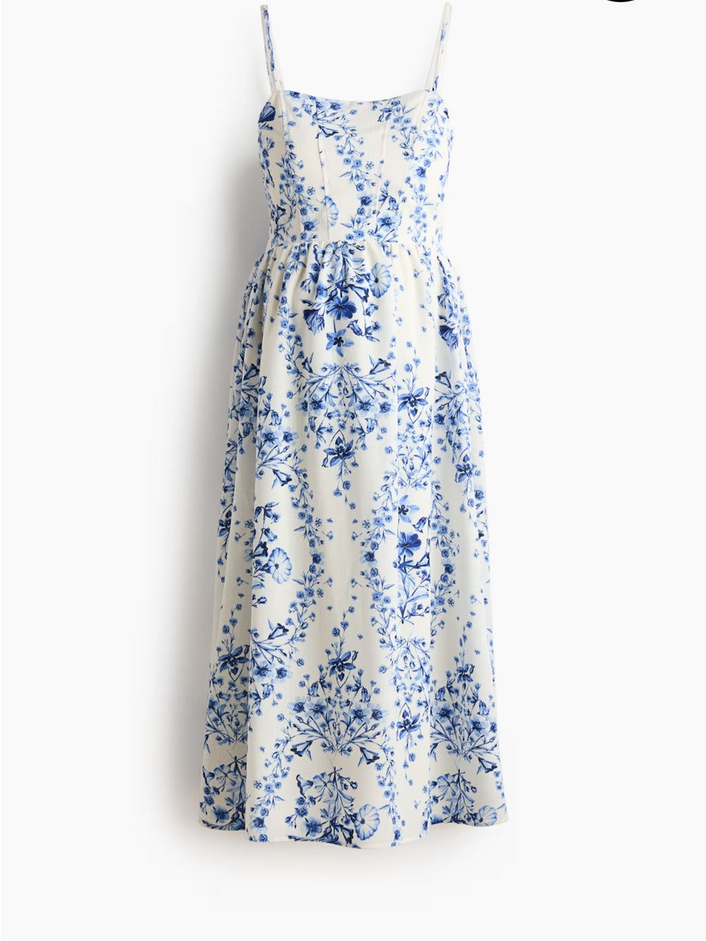 H&M MAMA Nursing Dress- White Midi Dress with Blue Floral Print